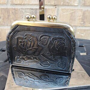 Black Mexican Hand Tooled Coin purse